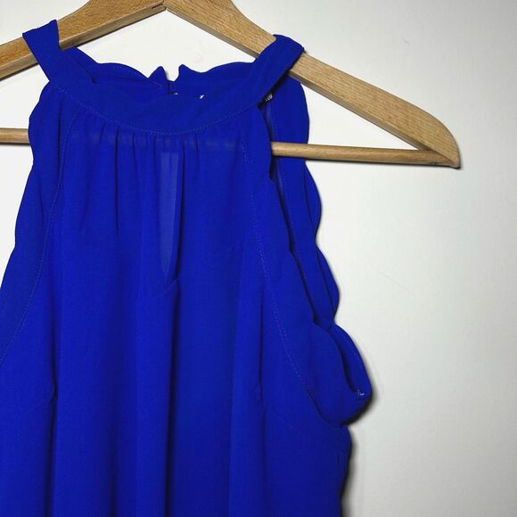 Monteau LA Cobalt Blue Scalloped Sleeveless Blouse Tank Top Size Medium M - Picture 4 of 7